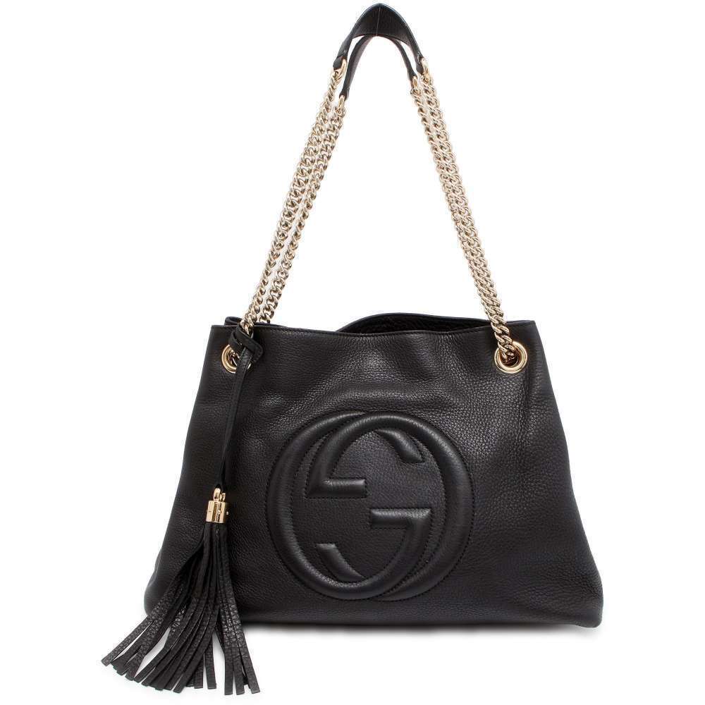 Gucci Chain Tote Bag Soho Leather Black